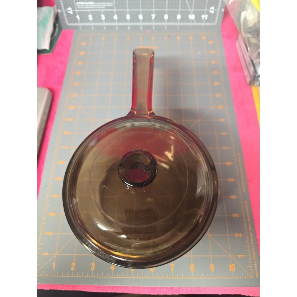 Corning Visions Amber Glass  Saucepan 1 L Pot w/ Lid USA Needs To Be Clean Clean